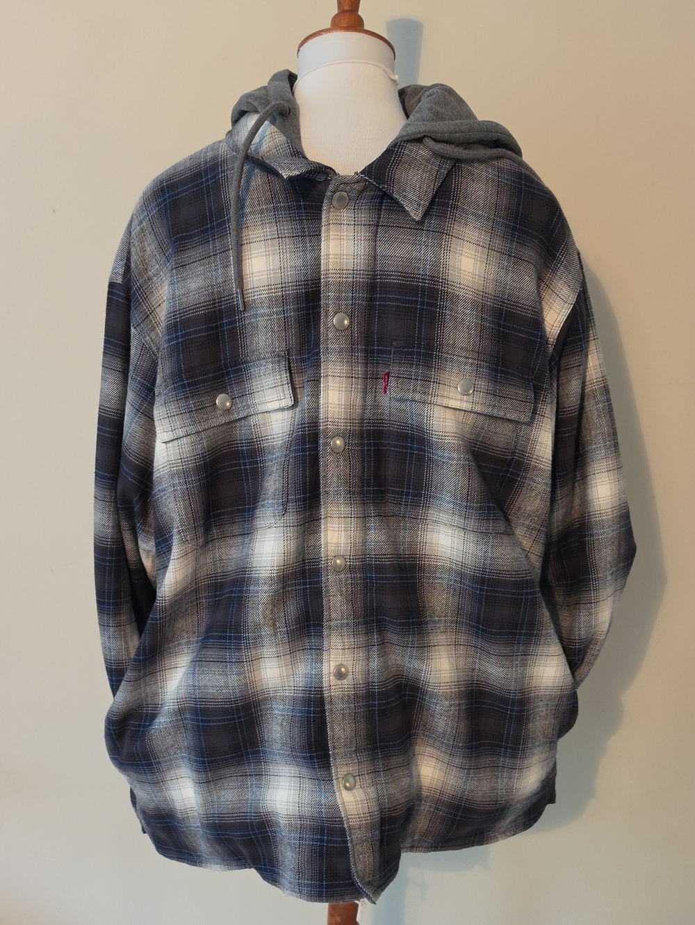 Levi's Men's Plaid Hooded Flannel Shirt  Fall Jacket - Blue/Gray Brand New